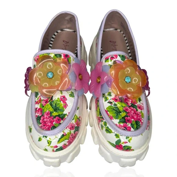Betsey Johnson Vinie Lug Platform Shoes Women's US Size 8 Multi Floral Loafer - Picture 3 of 10